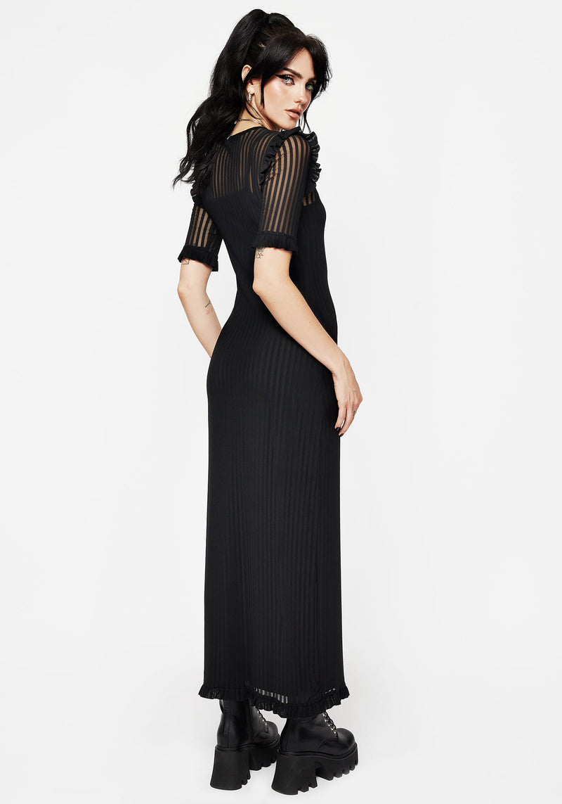 Mourning Ruffle Detail Mesh Short Sleeve Maxi Dress