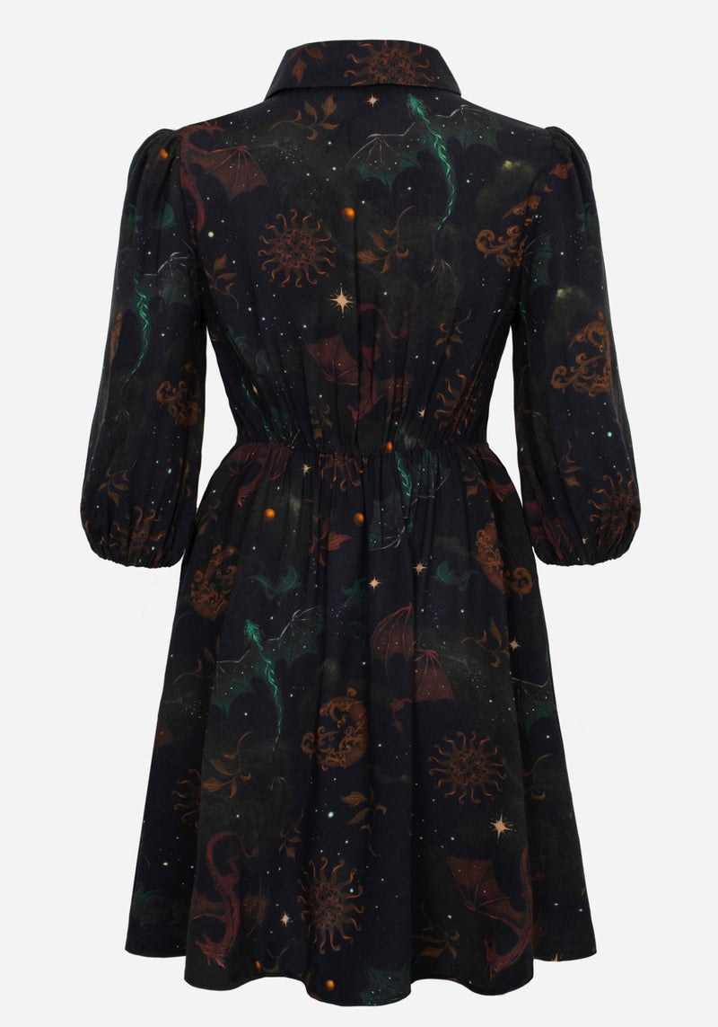 Phoenix Dragon Printed Mini Shirt Dress