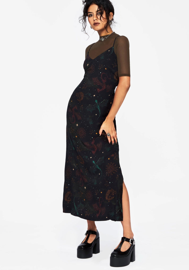 Phoenix Dragon Printed Cami Midi Dress