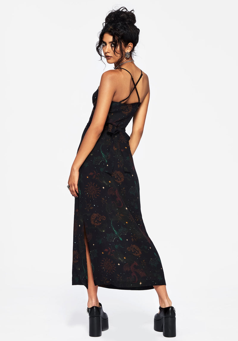 Phoenix Dragon Printed Cami Midi Dress