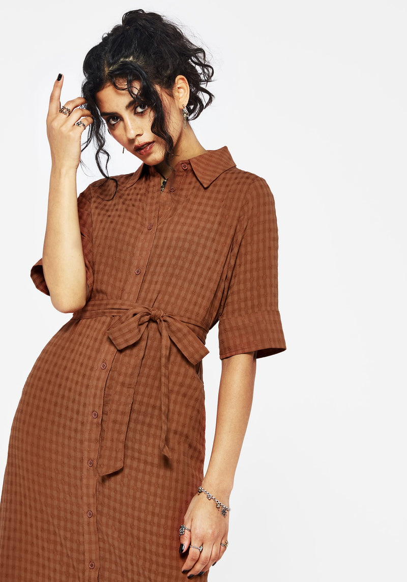 Soleil Cotton-Blend Check Midi Shirt Dress