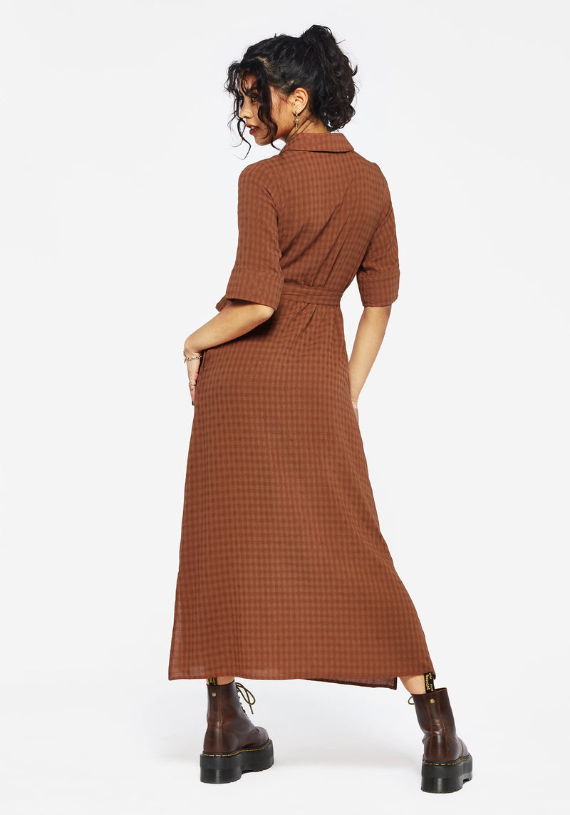 Soleil Cotton-Blend Check Midi Shirt Dress