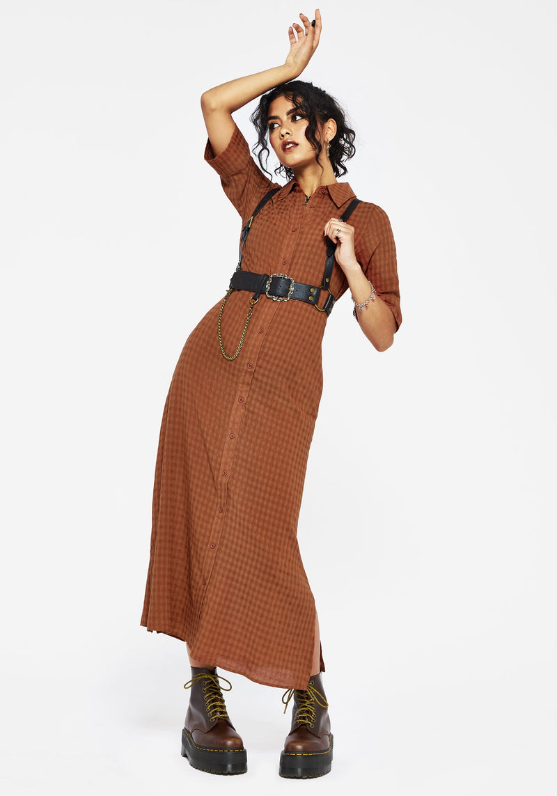 Soleil Cotton-Blend Check Midi Shirt Dress