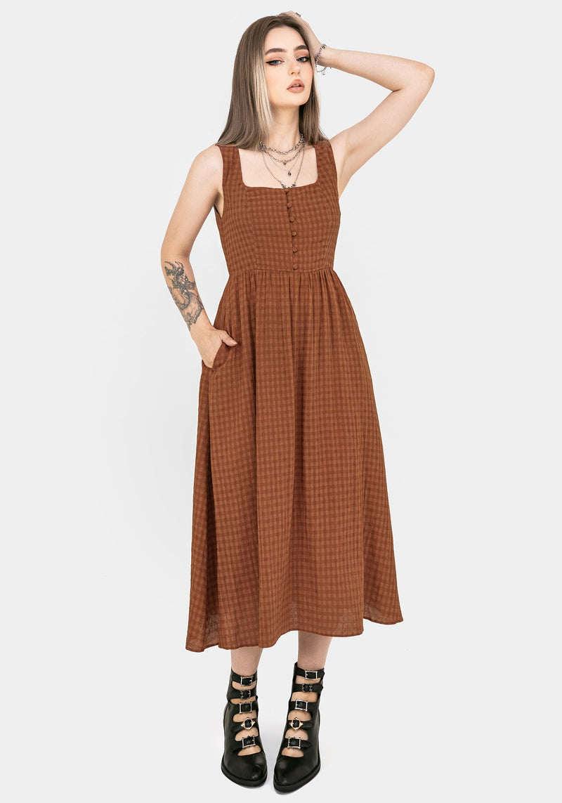 Soleil Cotton-Blend Check Cami Midi Dress