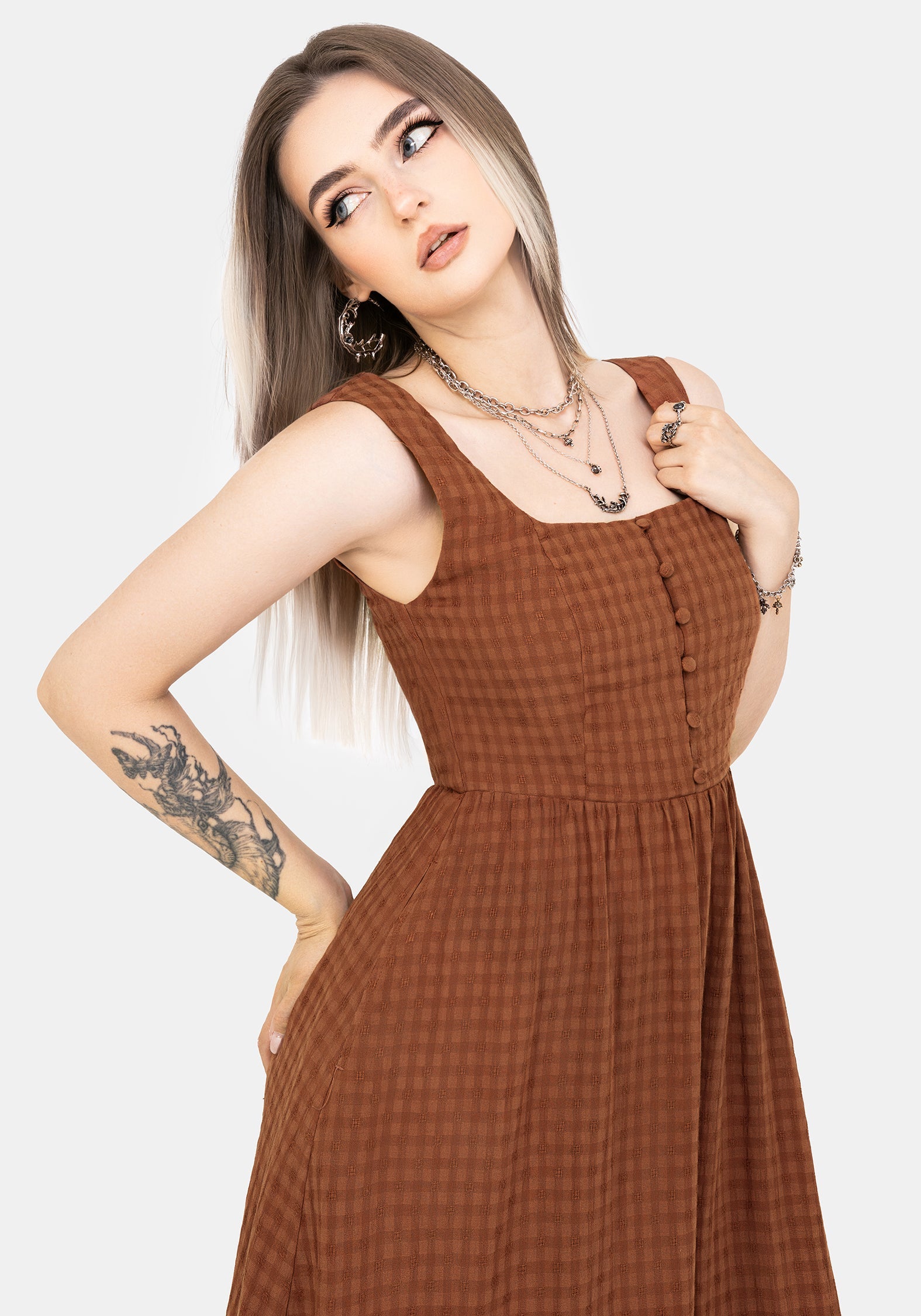 Soleil Cotton-Blend Check Cami Midi Dress