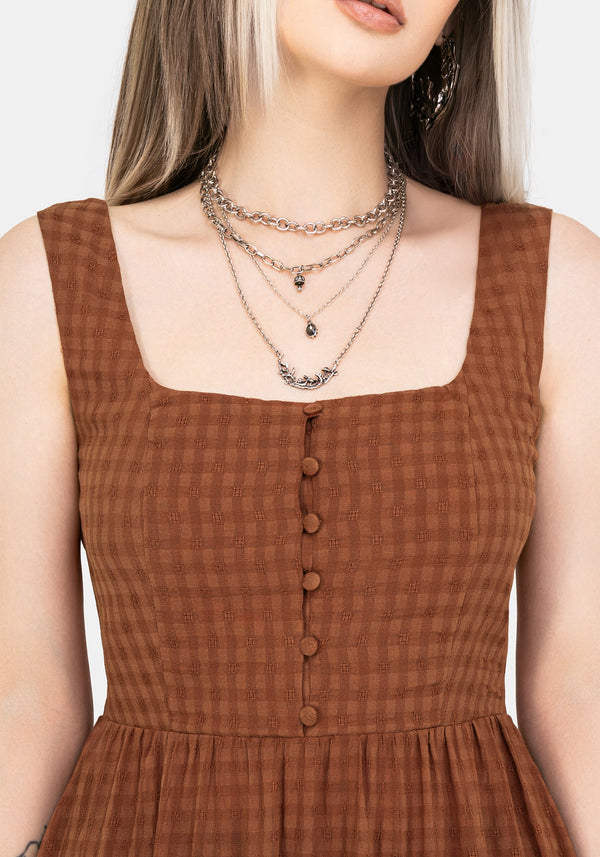 Soleil Cotton-Blend Check Cami Midi Dress