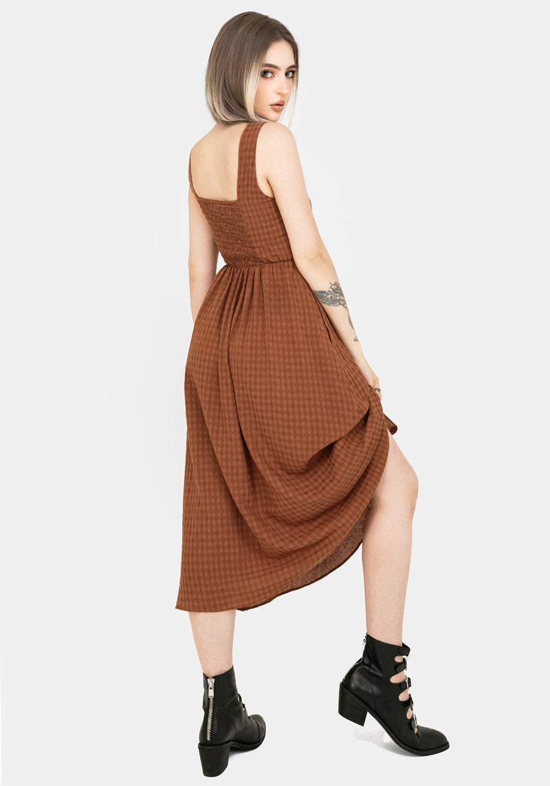 Soleil Cotton-Blend Check Cami Midi Dress