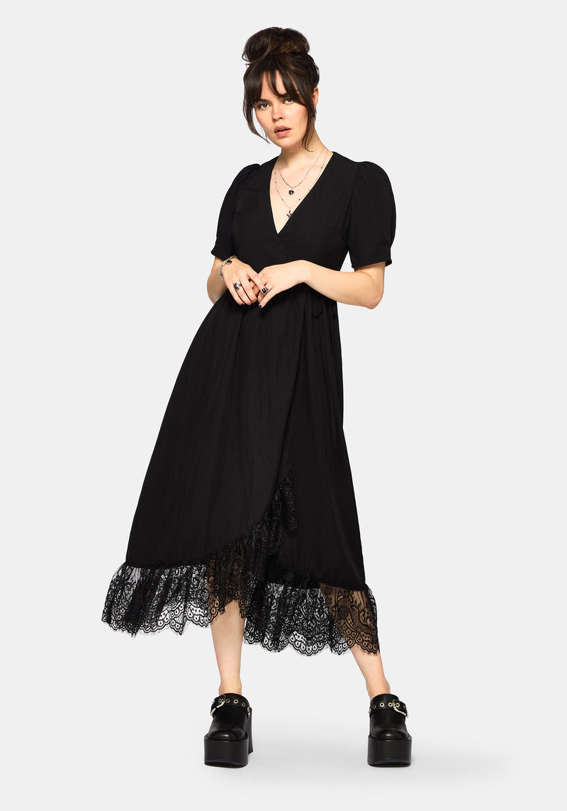 Sorelle Lace Hem Wrap Midaxi Dress