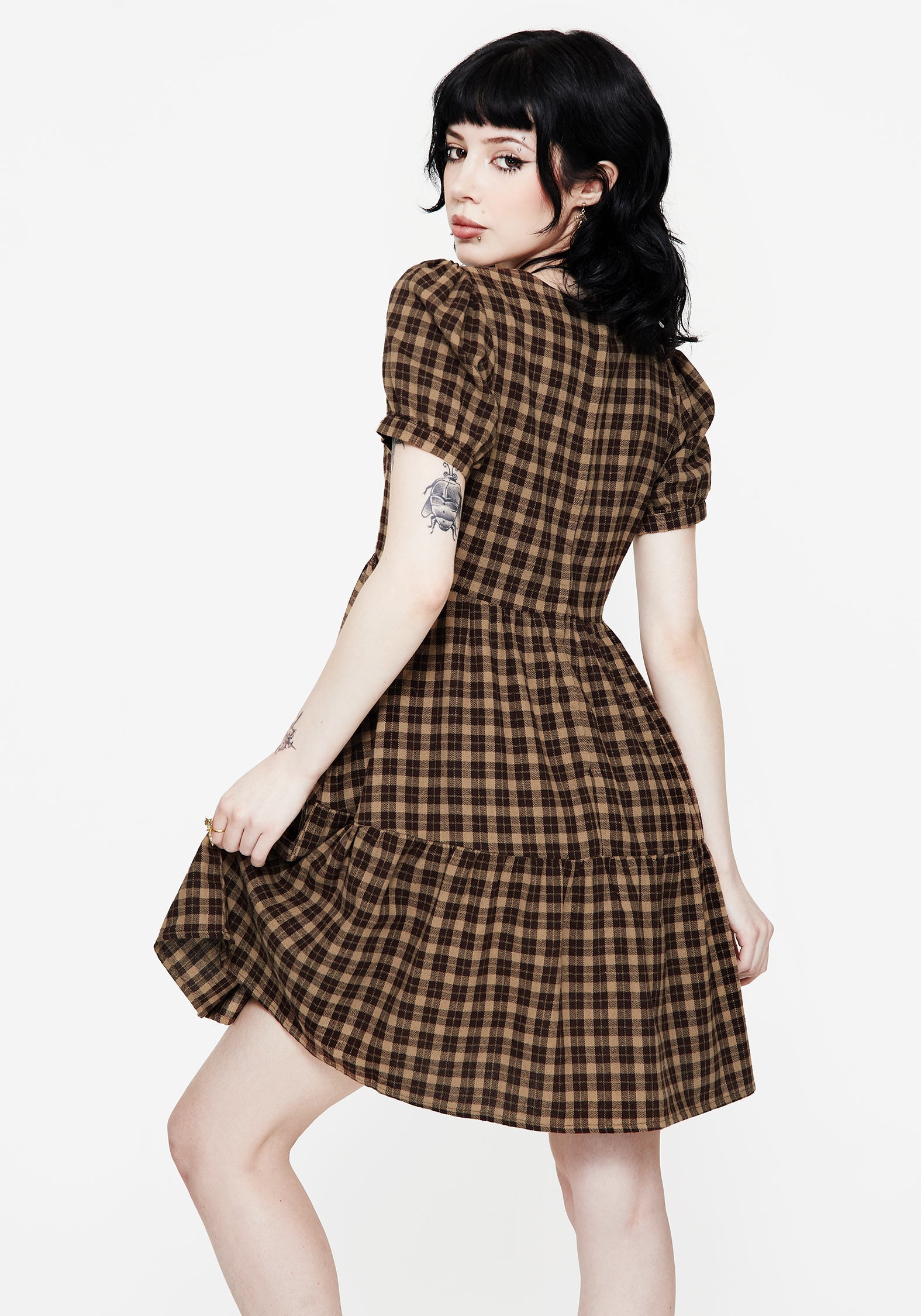 Terra Cotton Check Smock Mini Dress