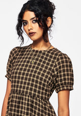 Terra Cotton Check Smock Midaxi Dress - Brown
