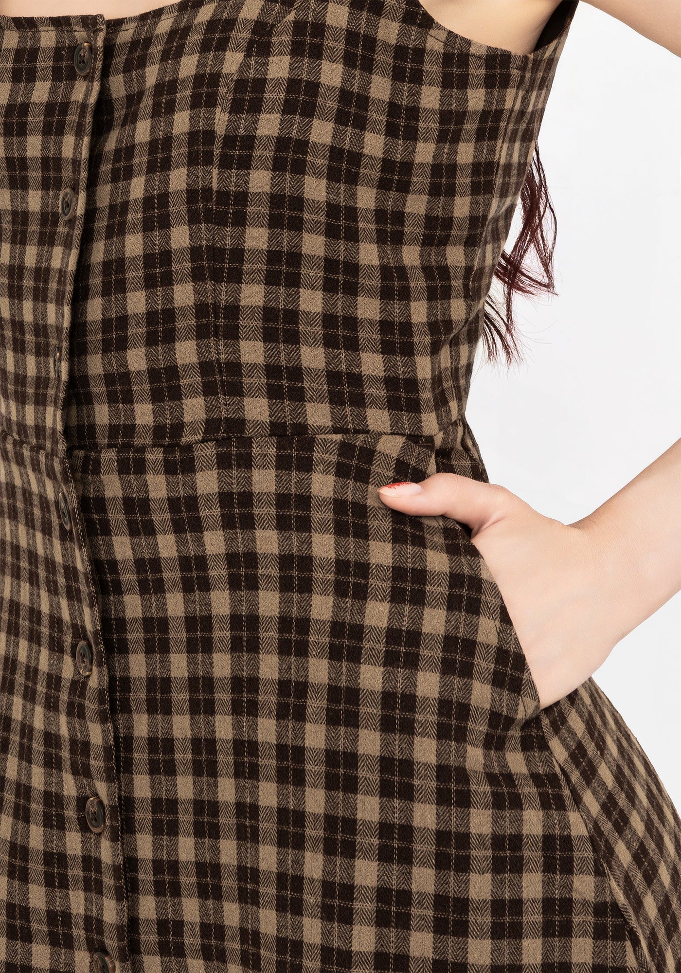 Terra Cotton Check Sleeveless Button Up Mini Dress