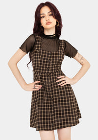 Terra Cotton Check Sleeveless Button Up Mini Dress - Brown