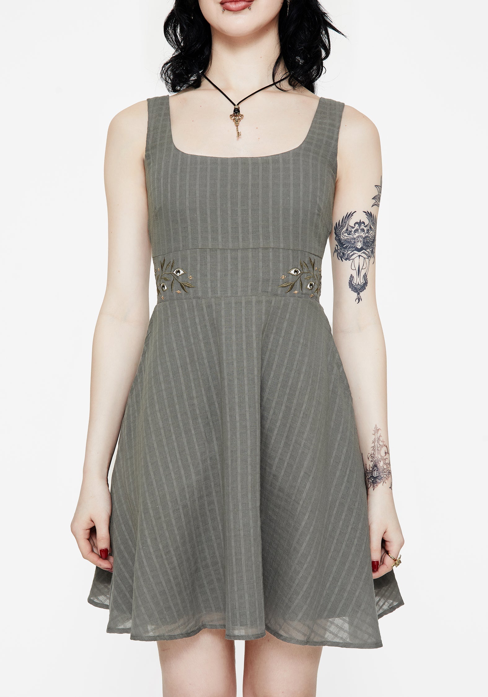 Koax Cotton Embroidered Pinafore Mini Dress