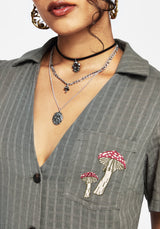 Koax Baumwolle Prüfen Bestickt Knopf Hoch Midi Hemd Kleid