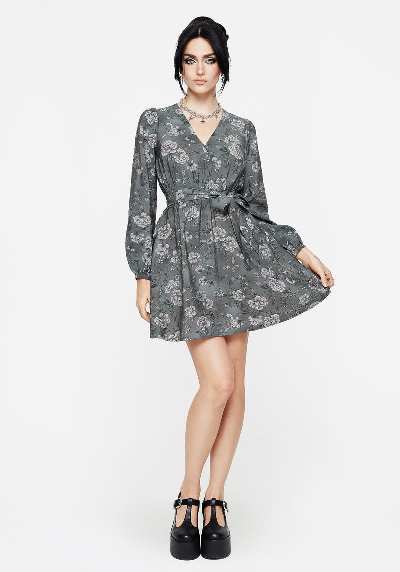 Meadow Floral Serpent Print Mini Wrap Dress