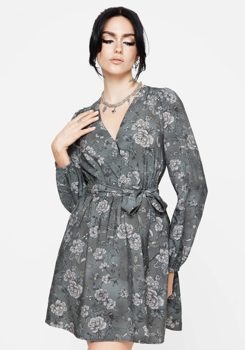 Meadow Floral Serpent Print Mini Wrap Dress