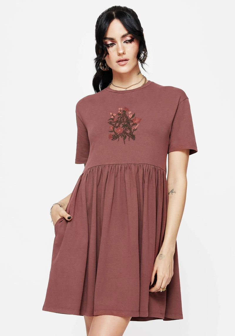 Aster Cotton Pentagram Embroidered Mini Skater Dress