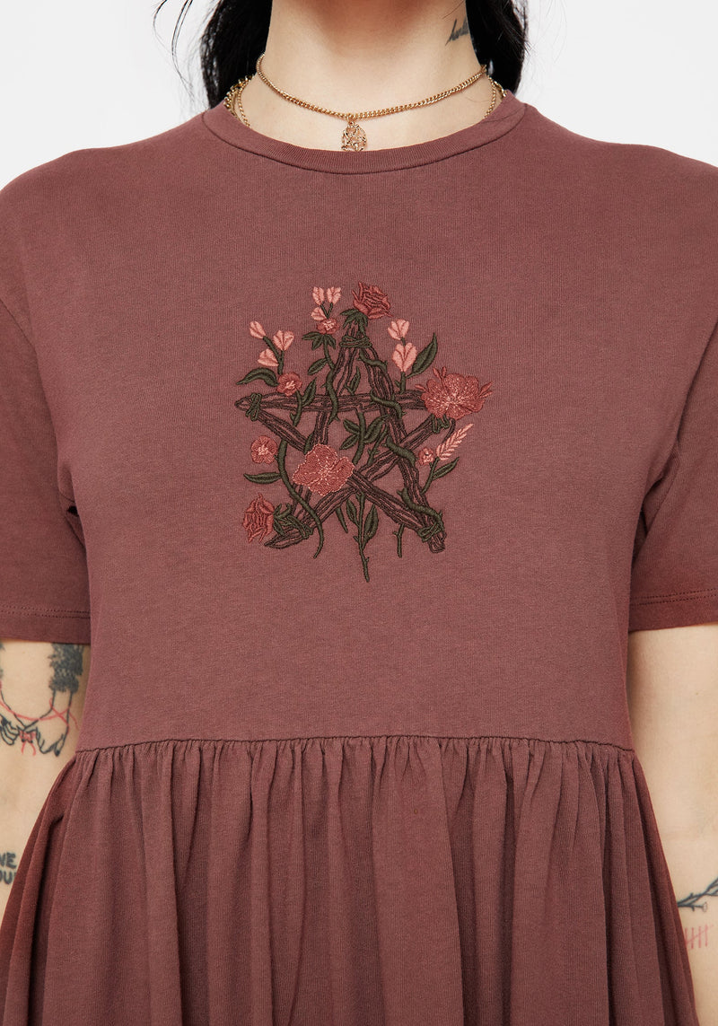 Aster Cotton Pentagram Embroidered Mini Skater Dress