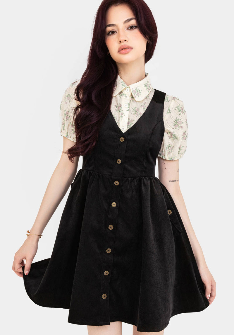 Iris Button Up Pinafore Mini Dress – Disturbia