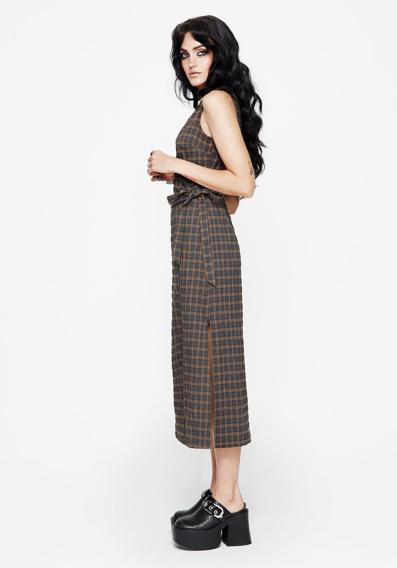 Allure Check Sleeveless Midaxi Wrap Dress