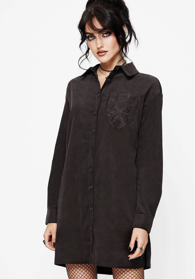 Axis Cotton Pocket Embroidered Mini Shirt Dress