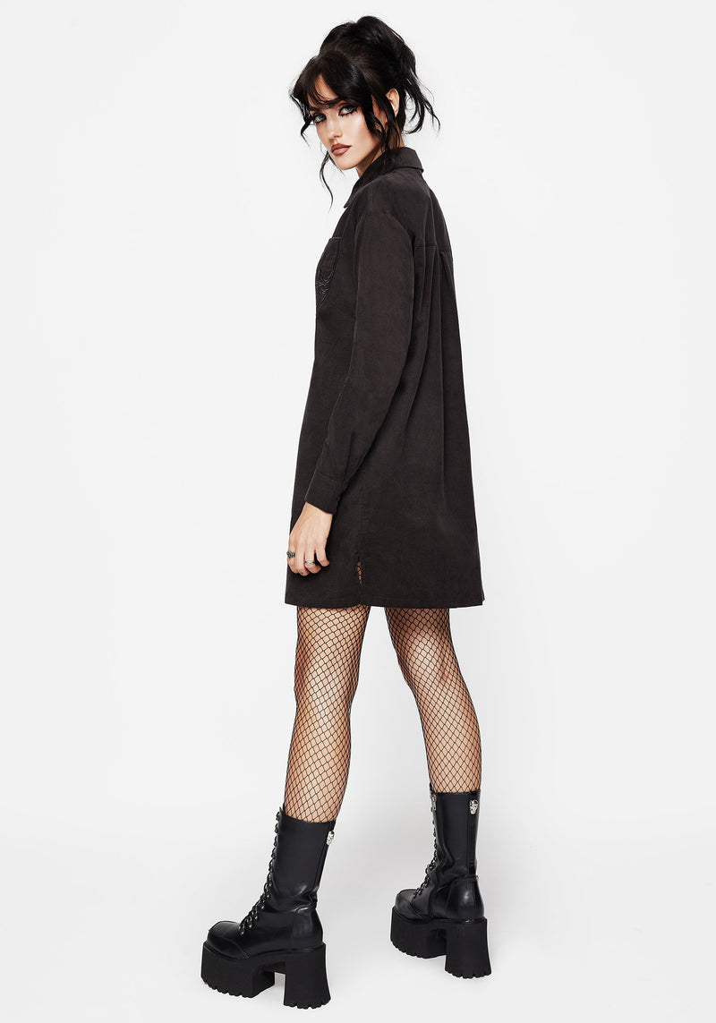 Axis Cotton Pocket Embroidered Mini Shirt Dress