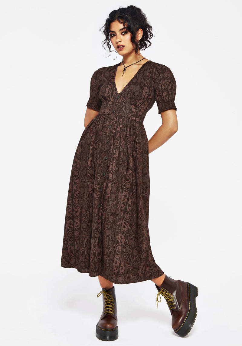 Fianna Midi Dress - Brown