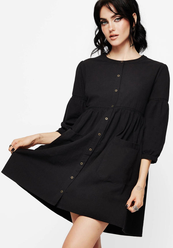 Marigold Cotton Button Up Smock Mini Dress