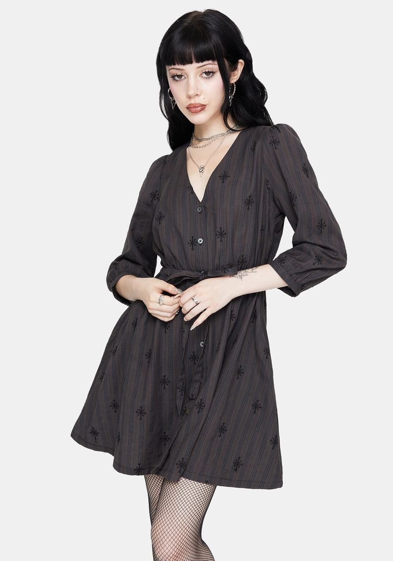 Diana Cotton Blend Stripe Cross Embroidered Mini Dress