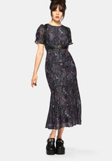 Haunt Medieval Print Chiffon Maxi Dress