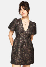 Rena Snake Jacquard Mini Dress - Brown