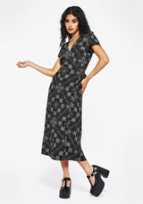 Poem Moth Print Wrap Midi Dress