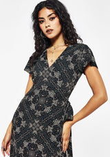 Poem Moth Print Wrap Midi Dress