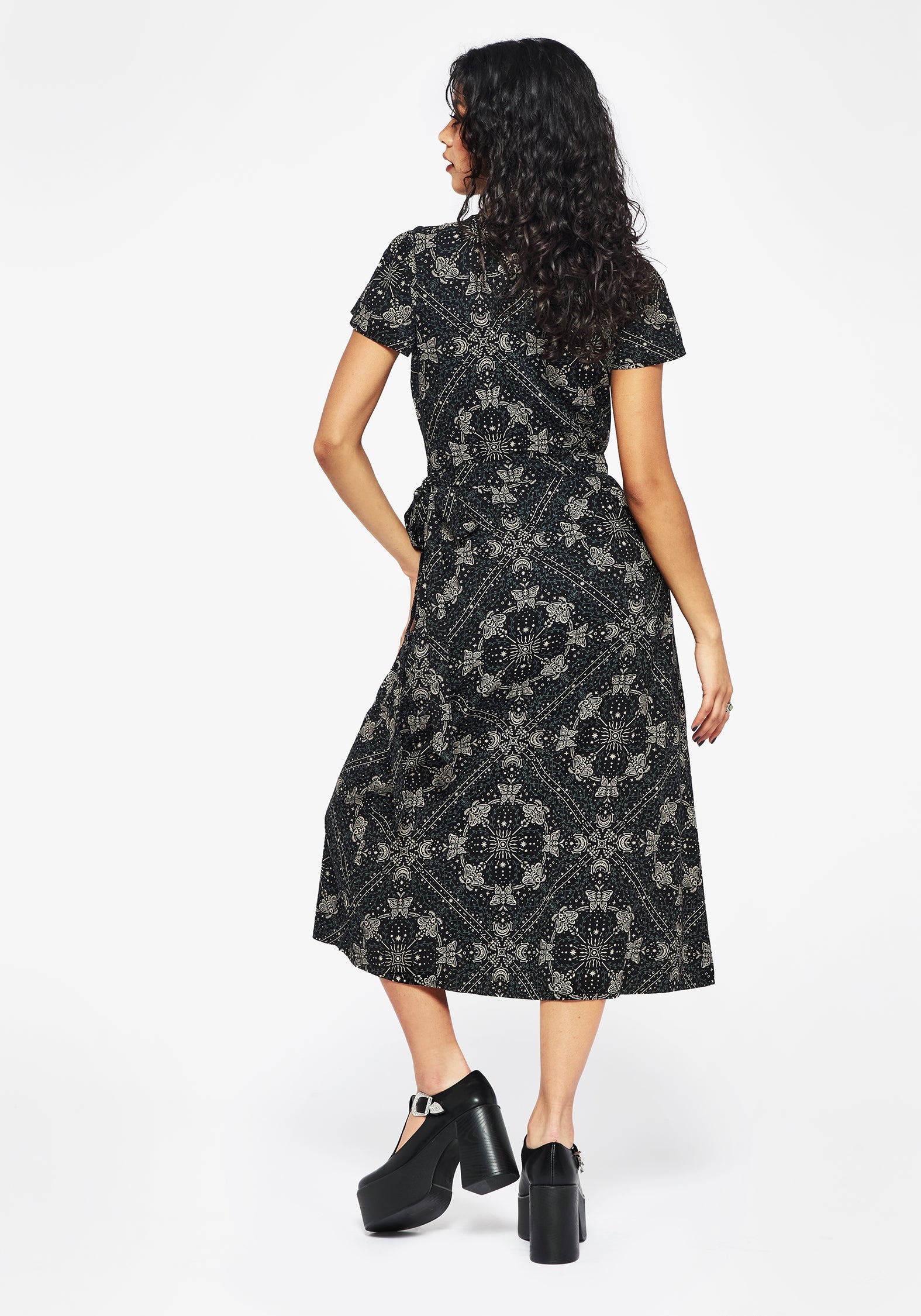 Poem Motte Druck Wickel Midi Kleid