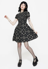Poem Moth Print Puff Sleeve Mini Dress