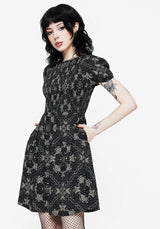 Poem Moth Print Puff Sleeve Mini Dress