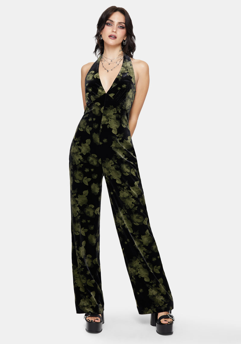 Luceria Velour Halter Neck Jumpsuit