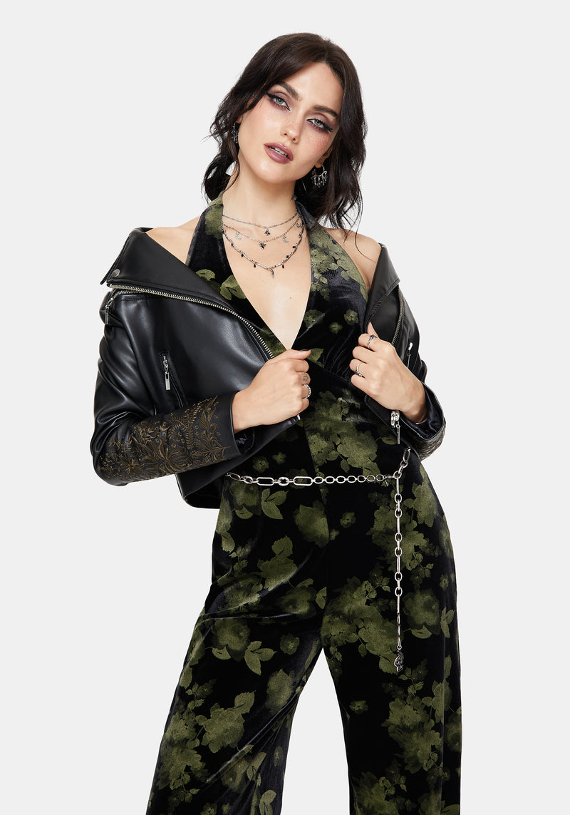 Luceria Velour Halter Neck Jumpsuit