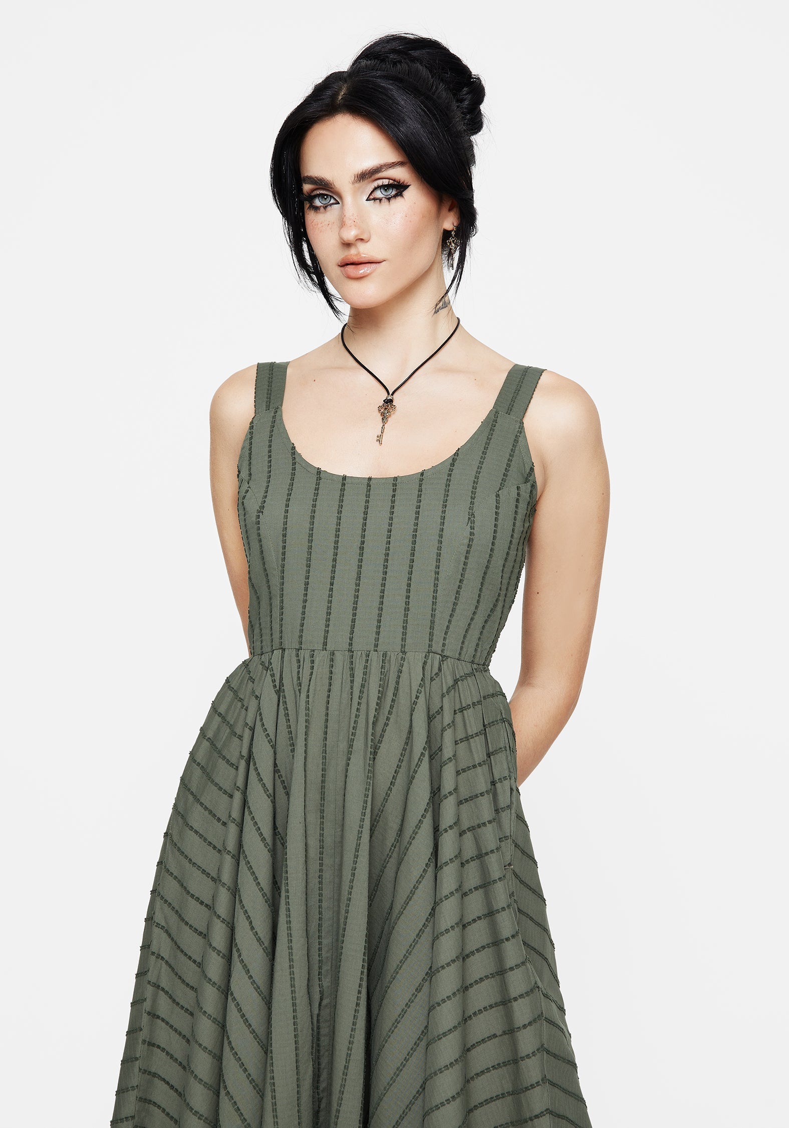 Blythe Cotton Handkerchief Hem Midaxi Dress - Green