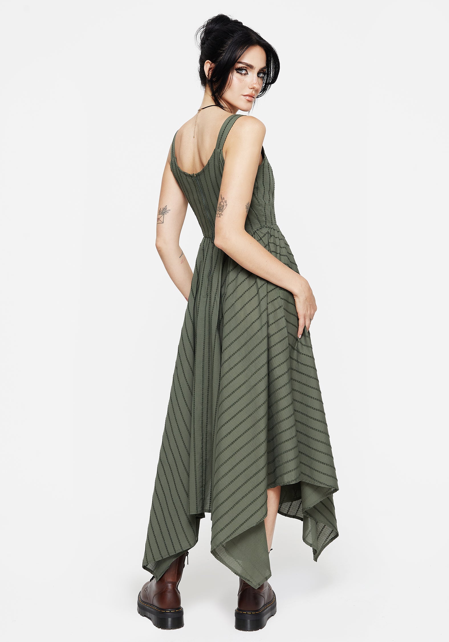 Blythe Cotton Handkerchief Hem Midaxi Dress - Green