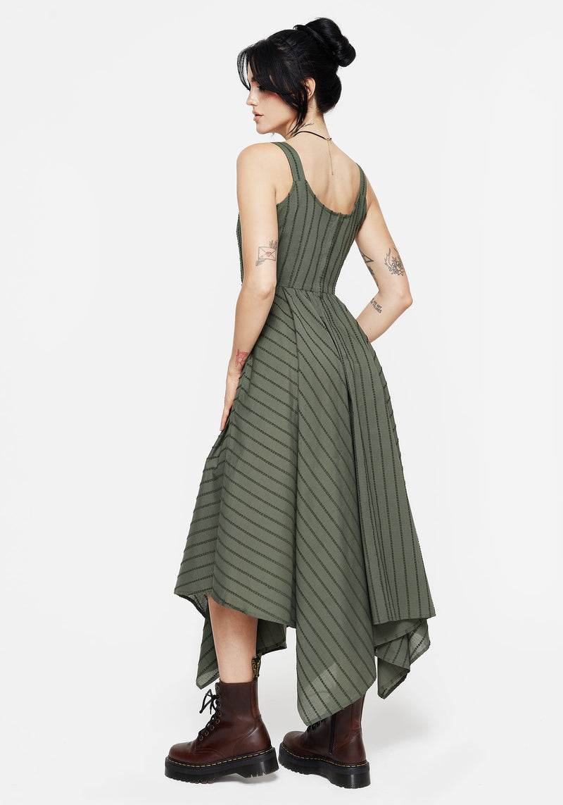 Blythe Cotton Handkerchief Hem Midaxi Dress - Green