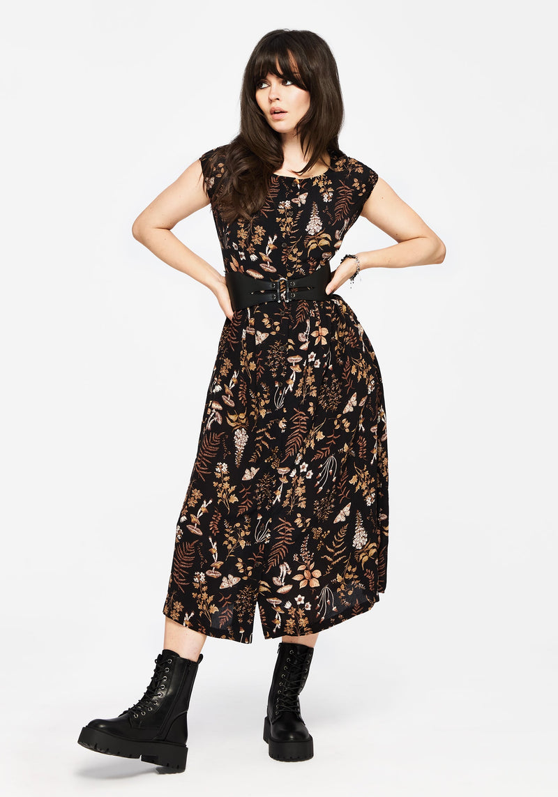 Luthien Crinkle Printed Button Up Midi Dress