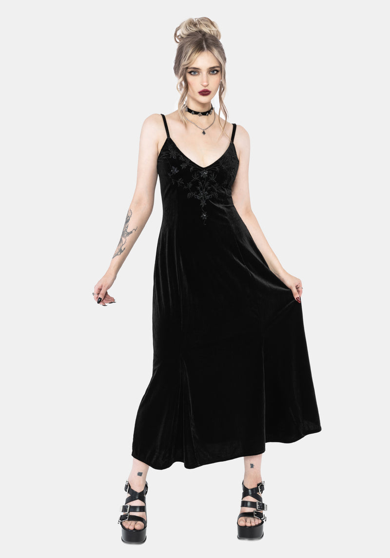 Opia Cami Beaded Embroidered Velour Midaxi Dress