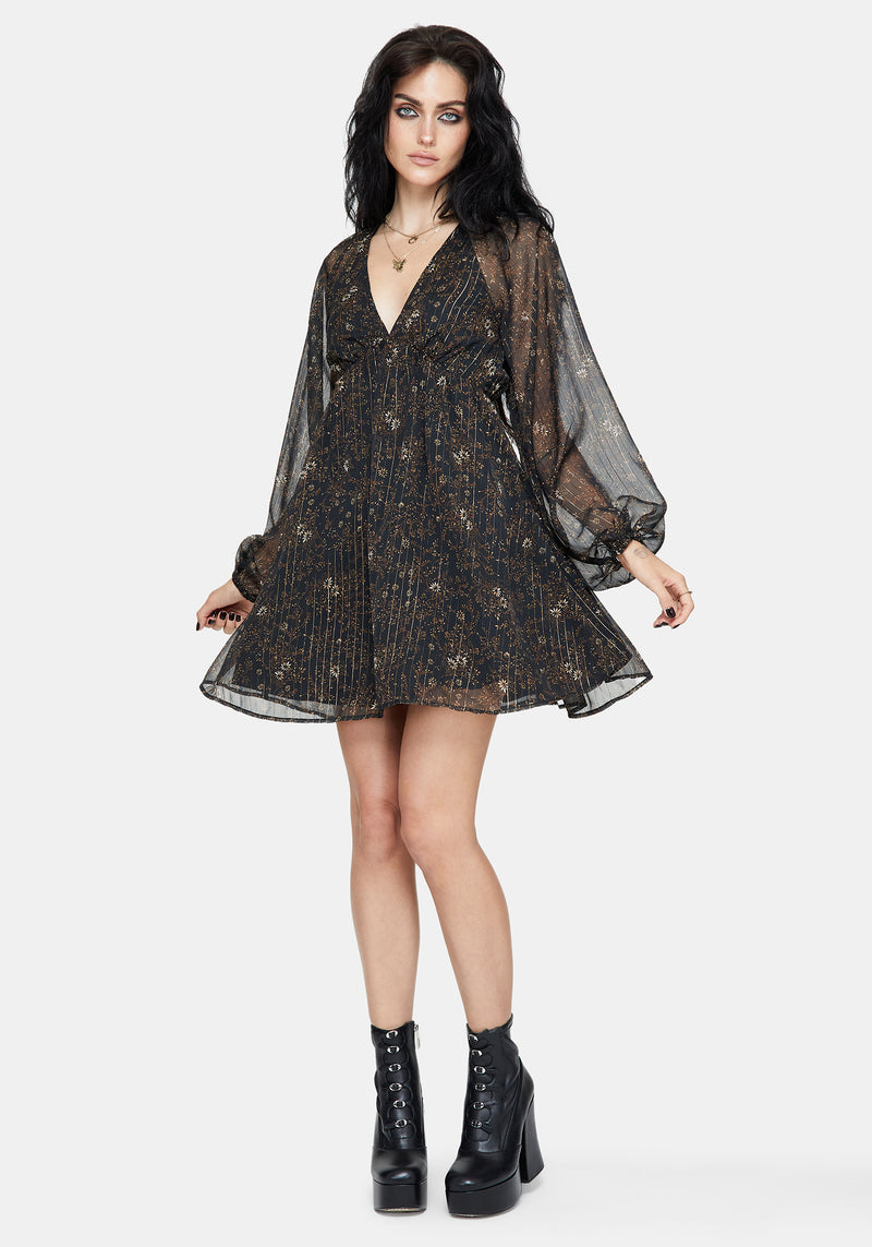 Astralis Floral Stripe Puff Sleeve Mini Dress