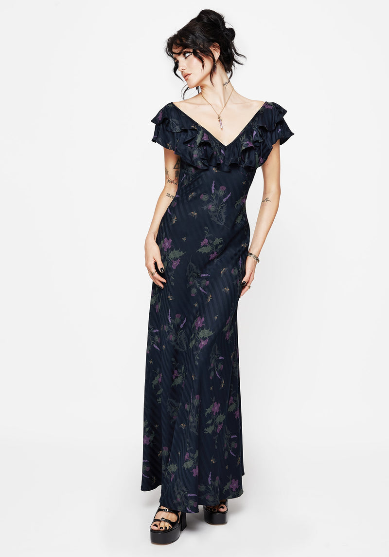 Cassandra Printed Angel Sleeve Maxi Dress