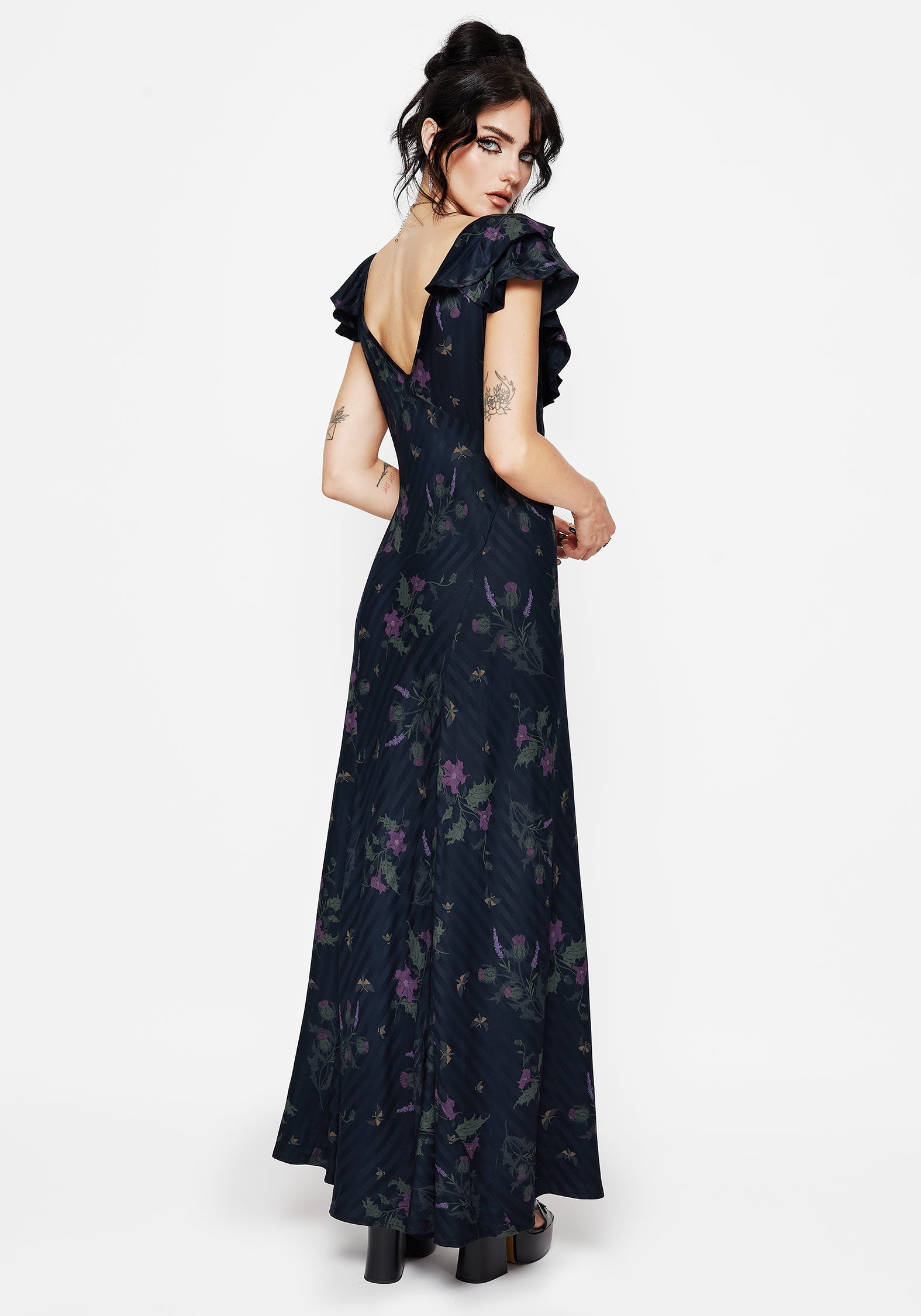 Cassandra Printed Angel Sleeve Maxi Dress