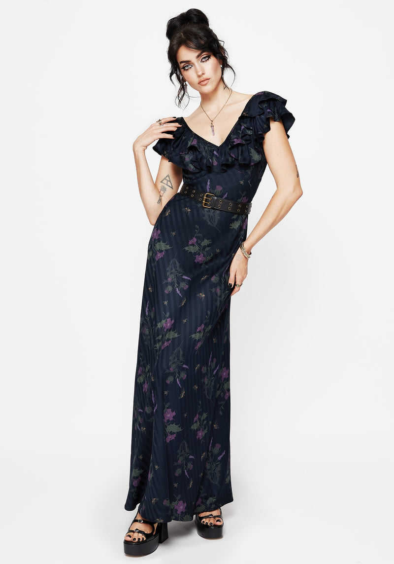 Cassandra Printed Angel Sleeve Maxi Dress