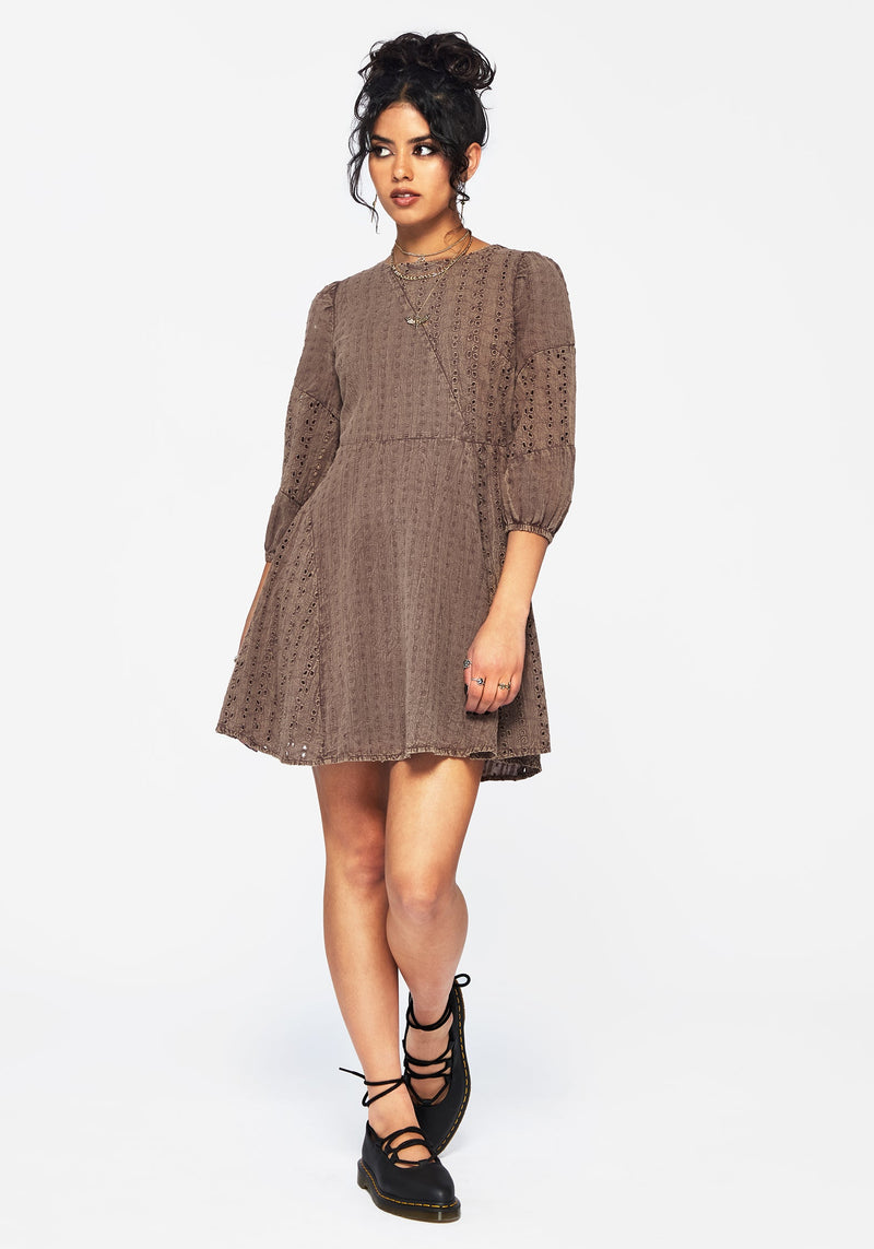Summerisle Cotton Broderie Detail Mini Smock Dress