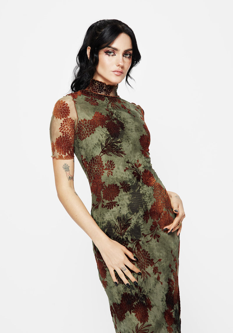 rosaleigh flock velour mesh short sleeved midaxi dress Rosaleigh Flock Velour Mesh Midaxi Dress