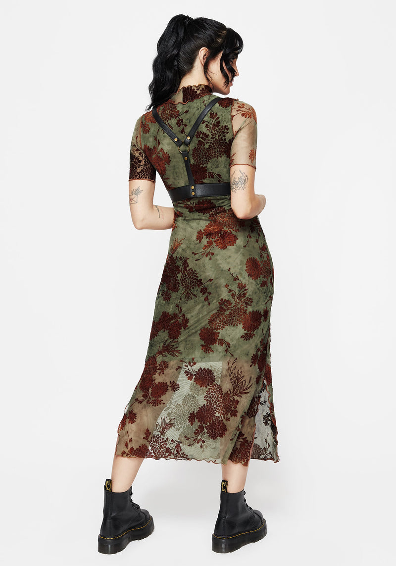 Rosaleigh Flock Velour Mesh Short Sleeved Midaxi Dress